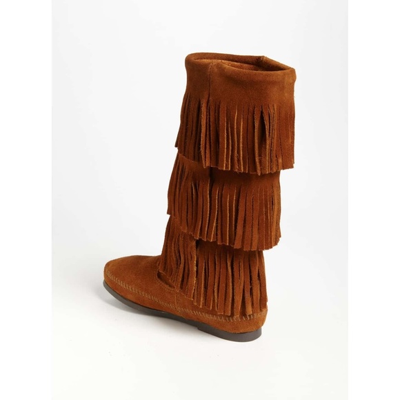 MINNETONKA 3-Layer Fringe Boot BROWN SUEDE (7) Hippie Gyspy Retro 70s Halloween - Picture 5 of 6